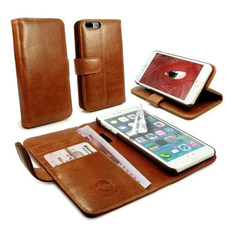 ASHTEAD RETAIL & WHOLESALE Tuff Luv J3-53 Vintage Genuine Leather Wallet Style Free Screen Protector Case & Stand Cover for Apple iPhone 7 Plus; Brown J3_53